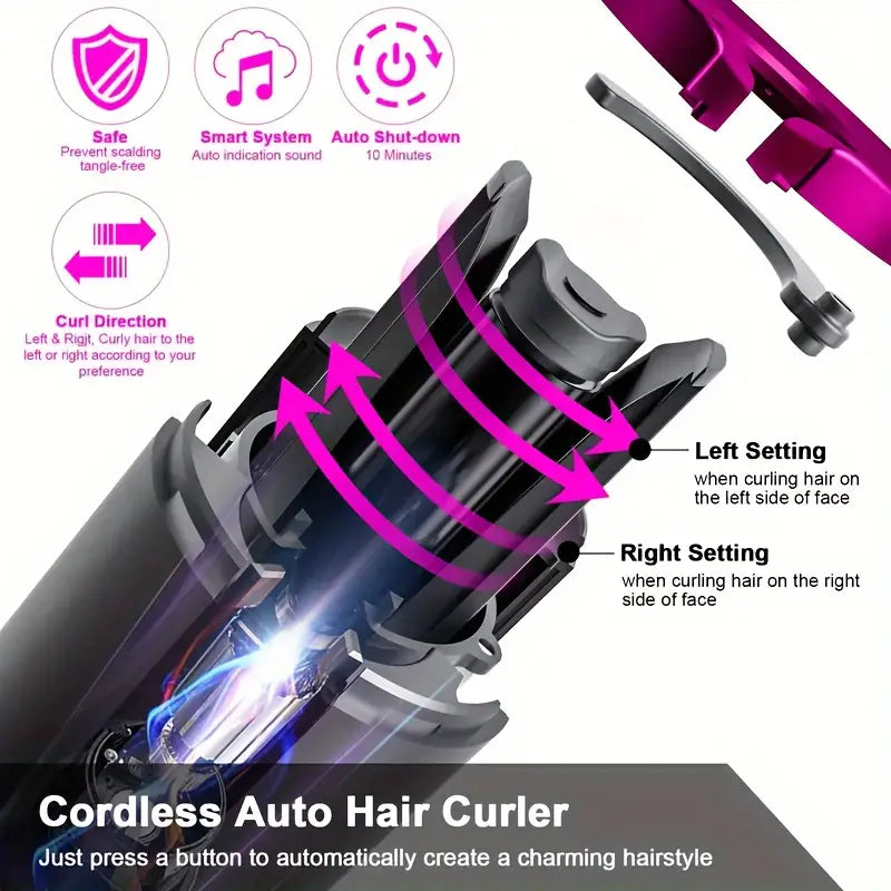 5 Heat Settings Auto-Curler for Luscious Locks - Ceramic, Anti-Scald, Tangle-Free, Quick Charge USB Rechargeable Lithium Battery - Perfect for Styling, Special Occasions, and as an Elegant Gift with Luxurious Gift Box Included