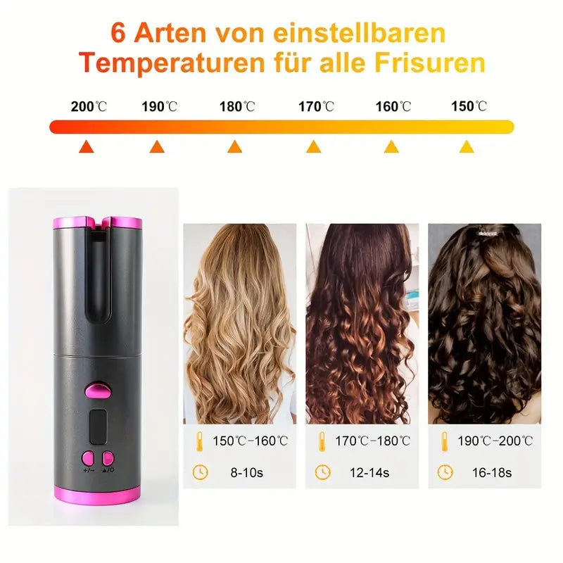 5 Heat Settings Auto-Curler for Luscious Locks - Ceramic, Anti-Scald, Tangle-Free, Quick Charge USB Rechargeable Lithium Battery - Perfect for Styling, Special Occasions, and as an Elegant Gift with Luxurious Gift Box Included