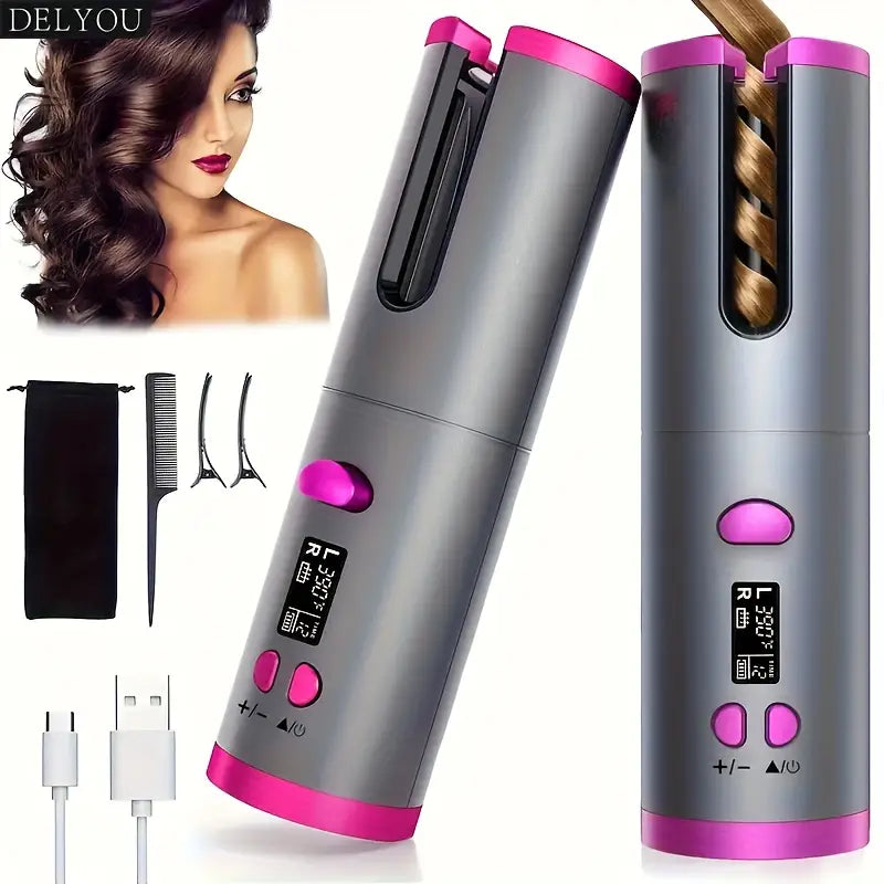 5 Heat Settings Auto-Curler for Luscious Locks - Ceramic, Anti-Scald, Tangle-Free, Quick Charge USB Rechargeable Lithium Battery - Perfect for Styling, Special Occasions, and as an Elegant Gift with Luxurious Gift Box Included